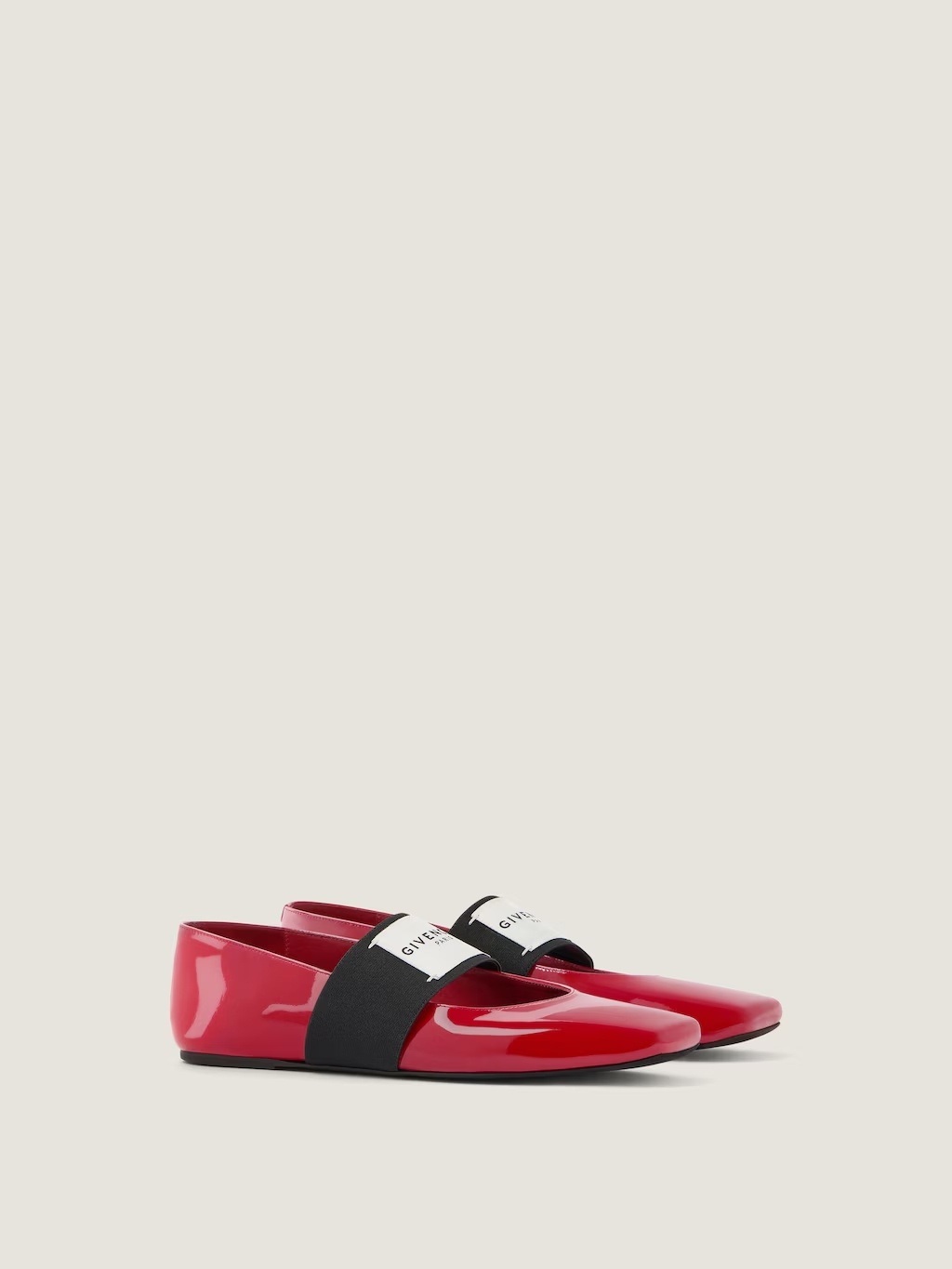 Givenchy Sliced Square Label Patent Leather Ballerina Flats In Blue