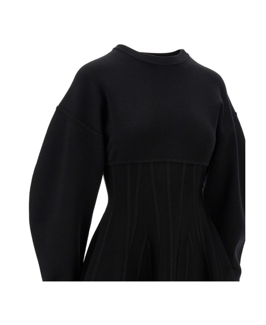Alexander Mcqueen Paneled Wool-blend Mini Dress In Black