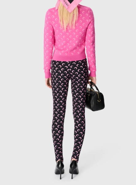 Marine Serre Moon Print Plain Weave Knitted Tight Pants In Black