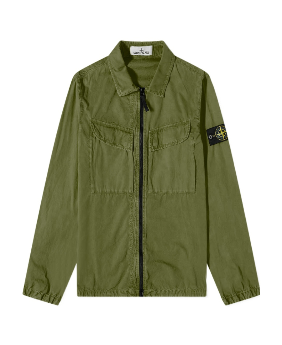 Stone Island Compass-logo Zip-up Shirt Jacket In Green