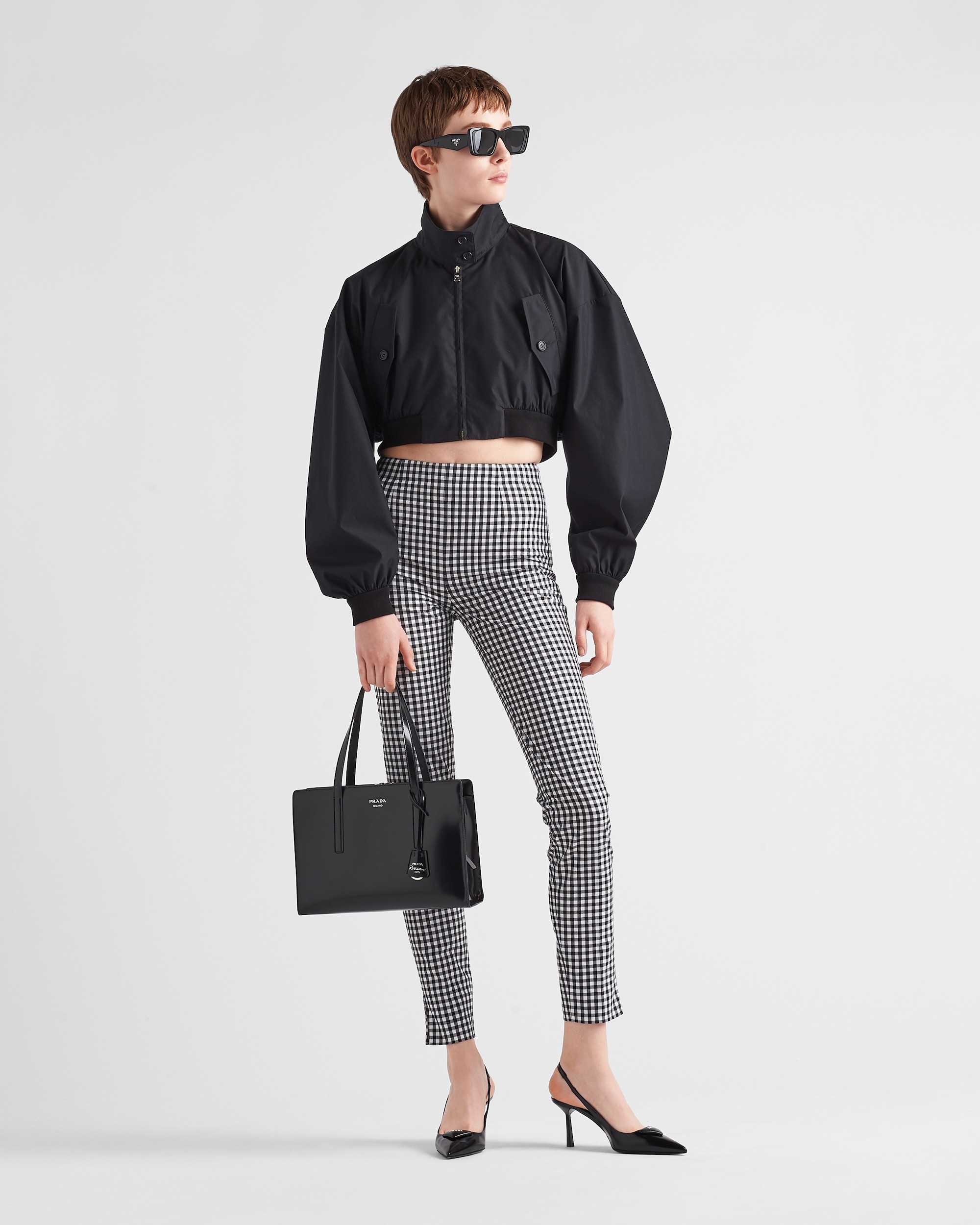 Prada Gingham-check Trousers In Gray