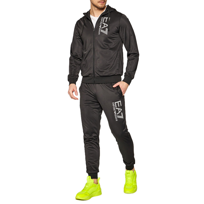 Emporio Armani Hooded Long-sleeved Sports Suit In Black