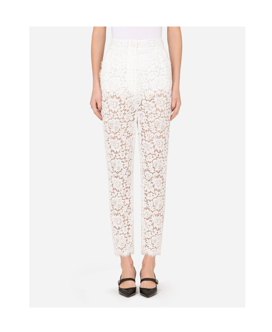 Dolce & Gabbana Lace Straight-leg Trousers In White