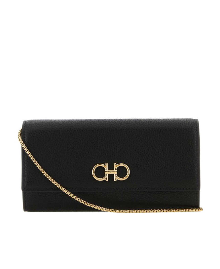 Ferragamo Gancini-plaque Leather Clutch Bag In Black