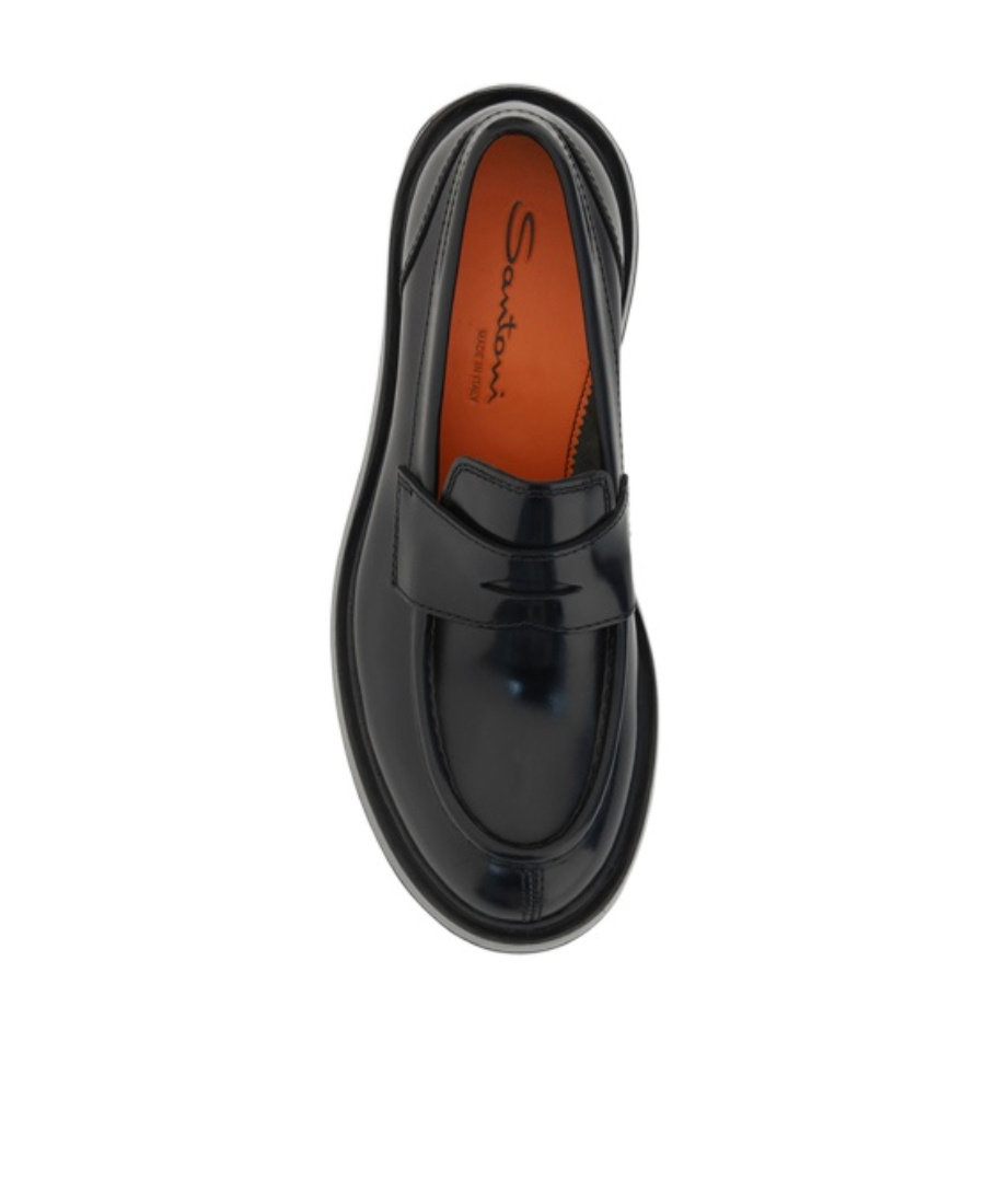 Santoni Patent Leather Penny Loafers In Black