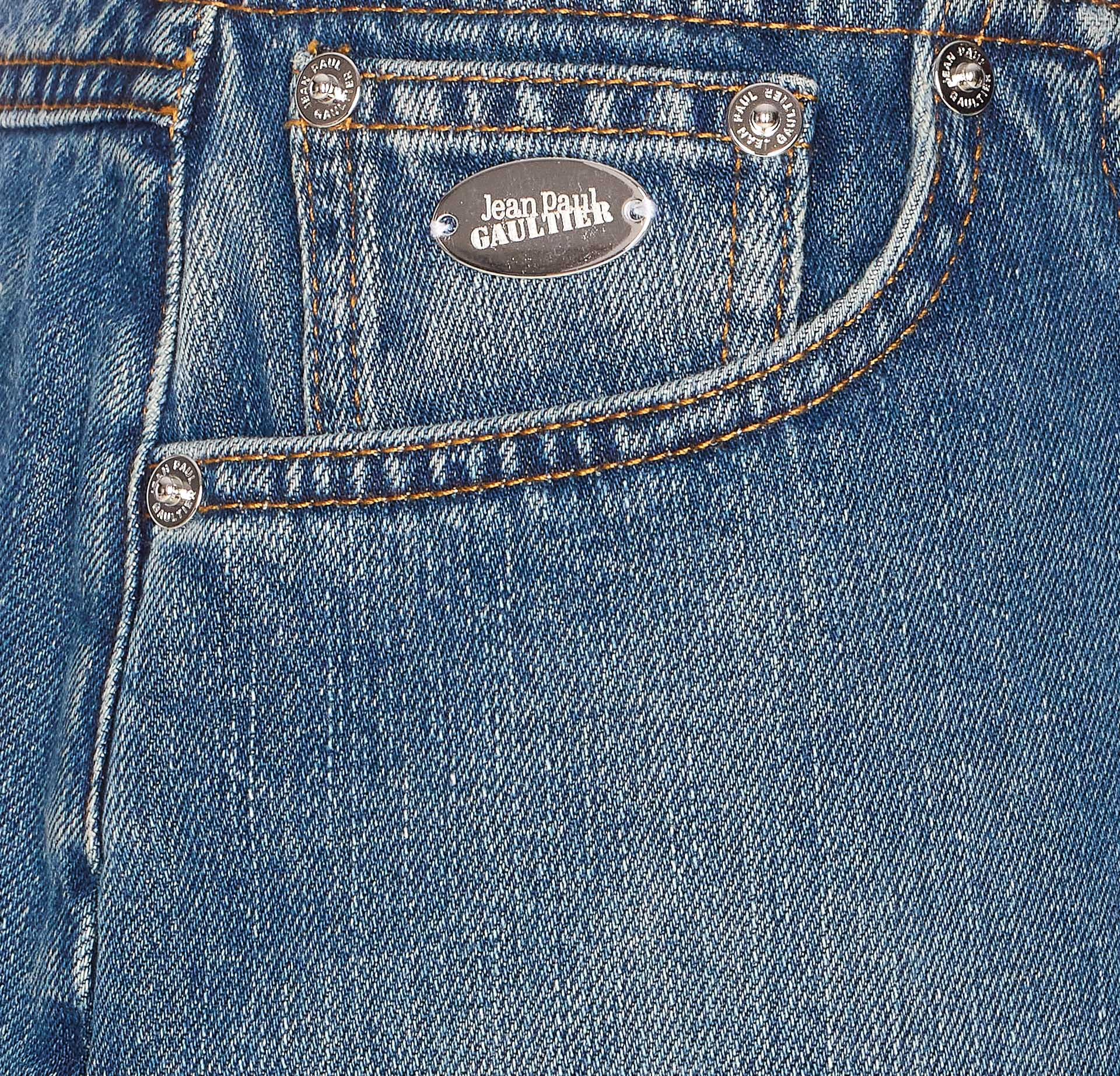 Jean Paul Gaultier Mini Denim Skirt With Pockets And Loops In Blue