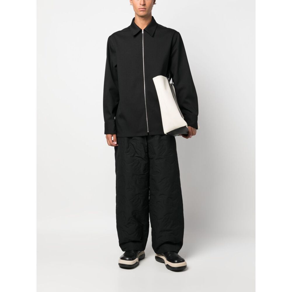 Jil Sander Minimalist Zippered Wool Overshirt In Black