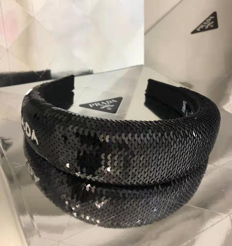 Prada Sequin-embellished Logo-detail Headband In Black