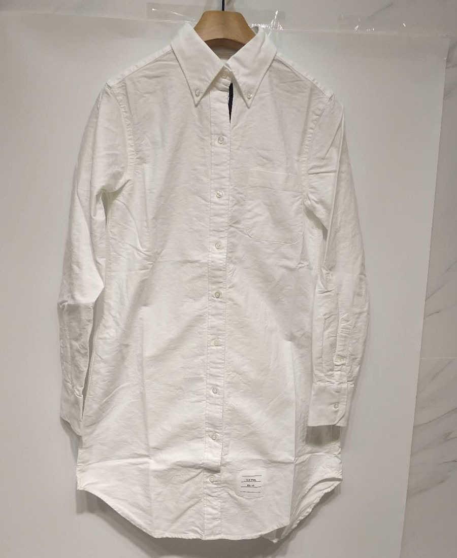 Thom Browne Long-sleeved Mini Shirt Dress In White