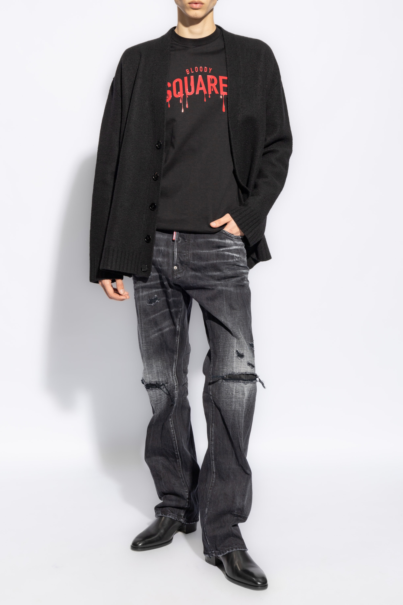 Dsquared2 Black Crewneck T-shirt With Contrasting Print At The Front In Black