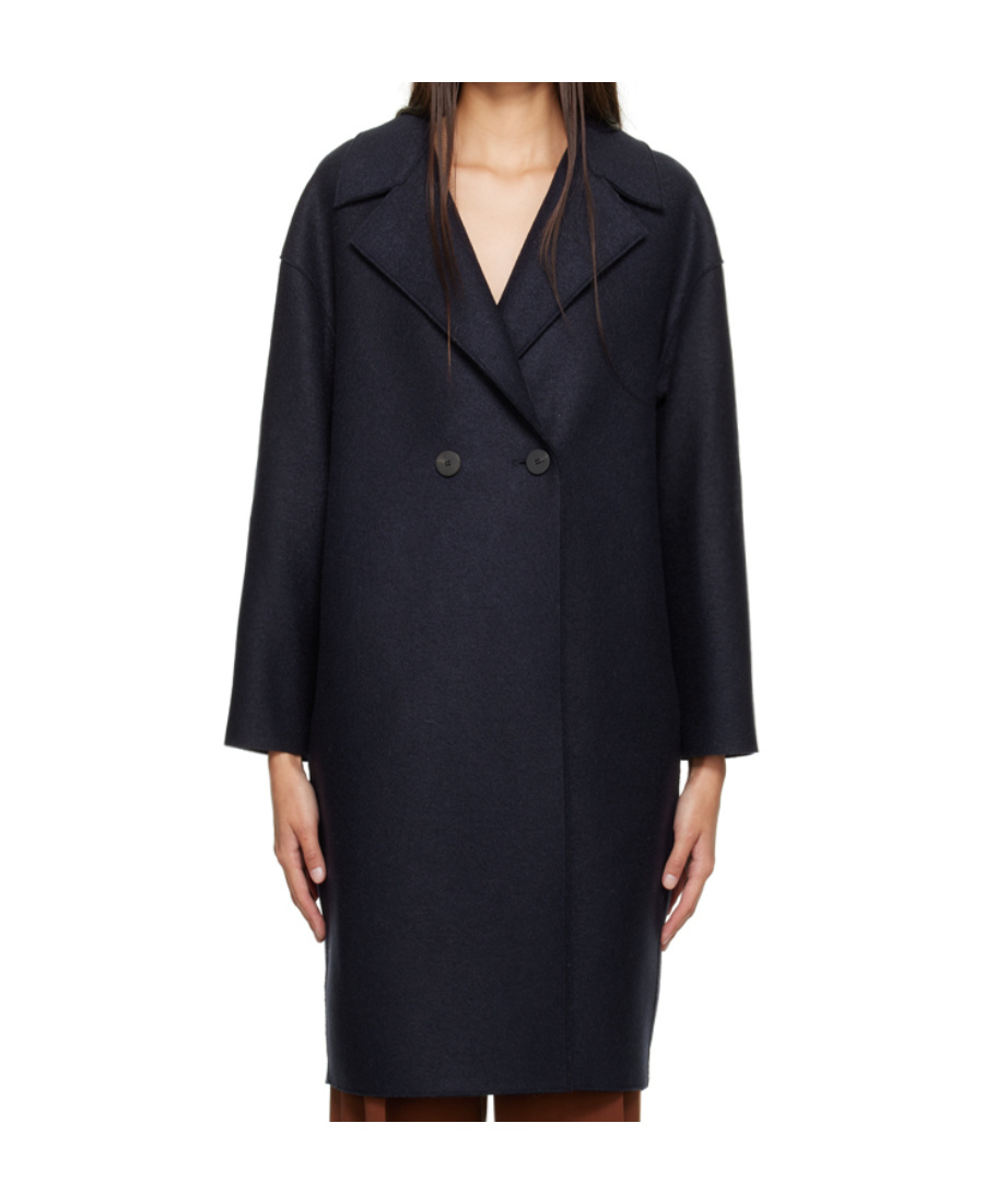 Shop Harris Wharf London Double Breasted Coat In Black