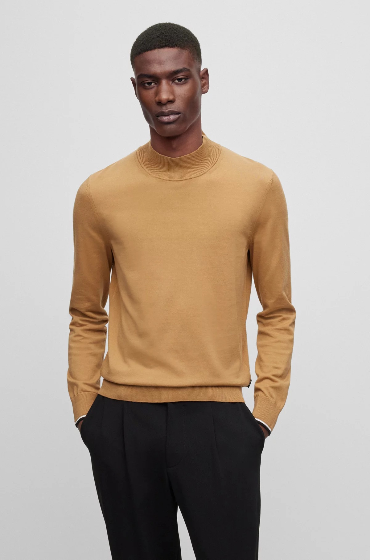 Shop Hugo Boss Plain Knitted Sweater In Brown