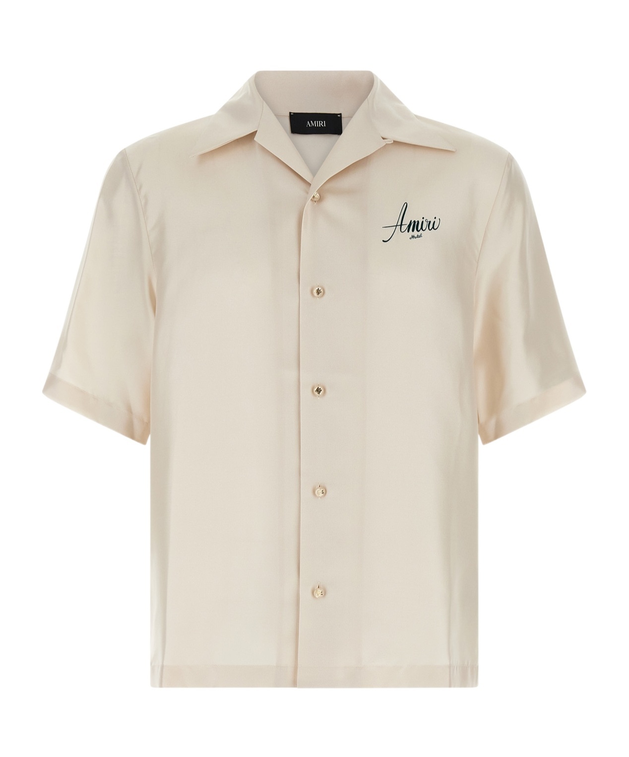 Amiri Convertible-collar Logo-print Silk-twill Shirt In Neutral