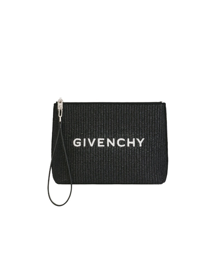 Givenchy Logo-print Raffia Clutch Bag In Black