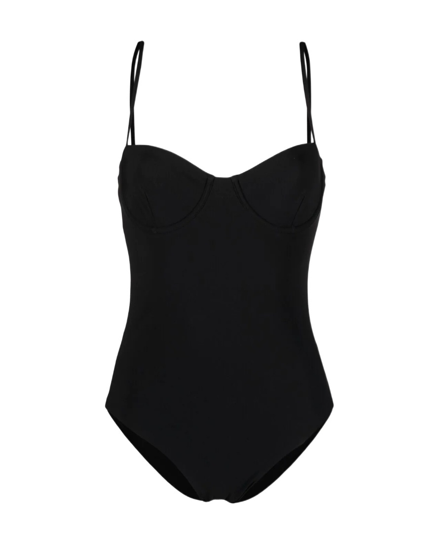 Shop Totême Black Thin Shoulder Strap One-piece Swimsuit