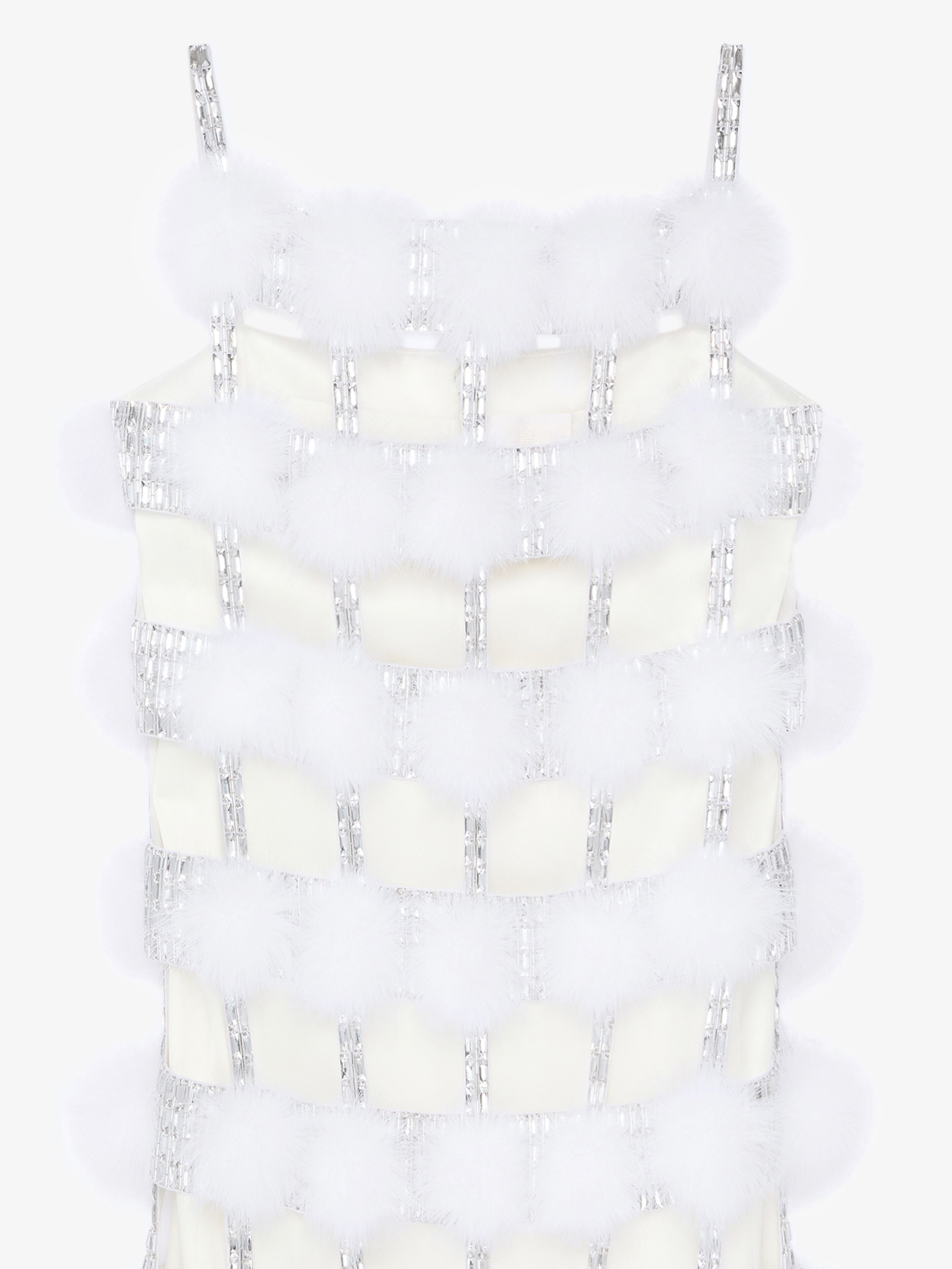 Givenchy A Satin Dress Decorated With Pompoms And Crystals In Off White