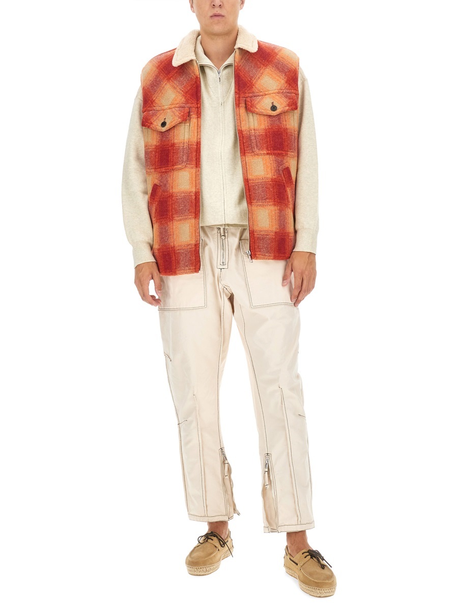 Isabel Marant Kiraneo Logo-embroidered Plaid-check Gilet In Brown