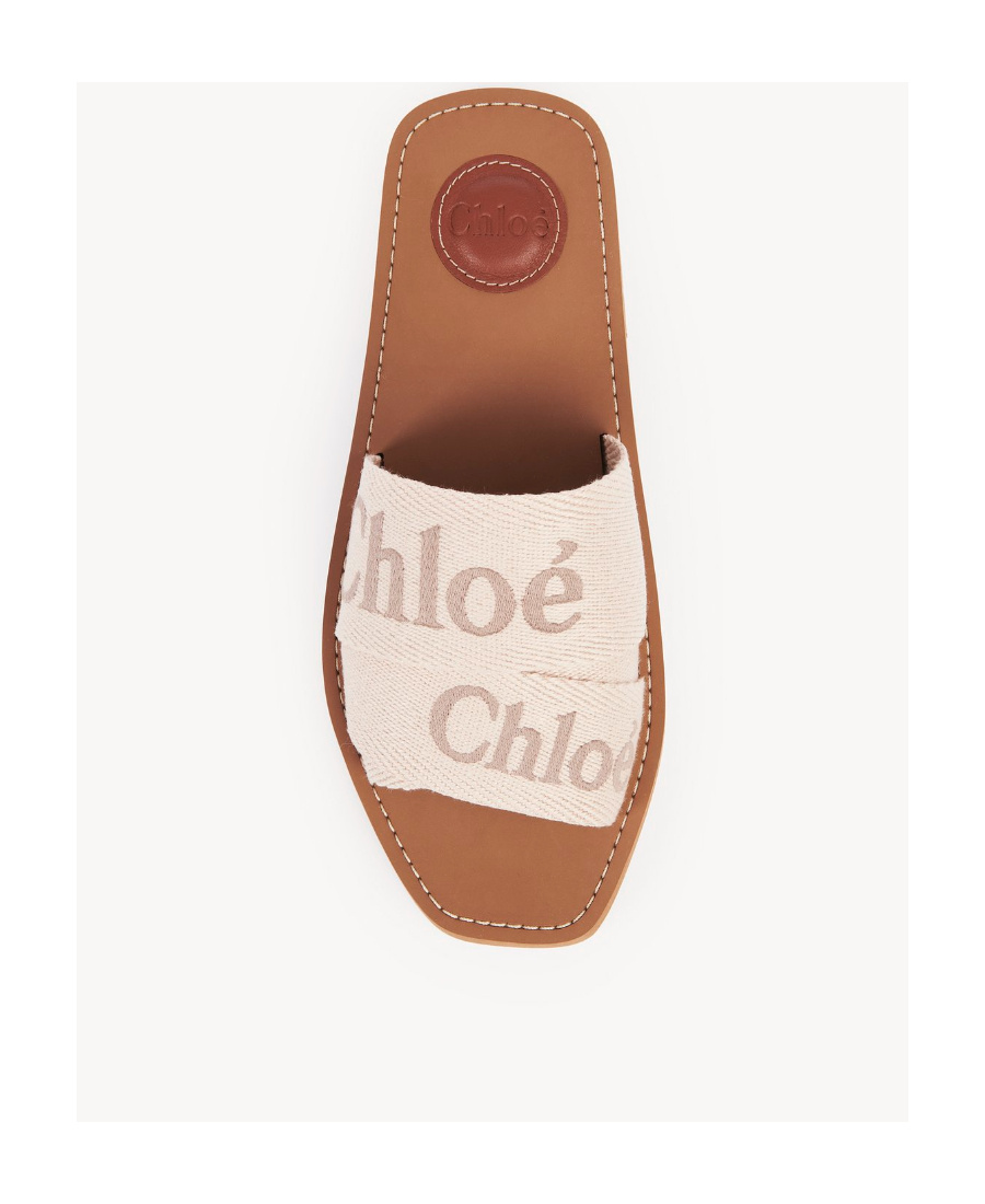 Chloé Woody Canvas And Leather Flat Sandals In Brown