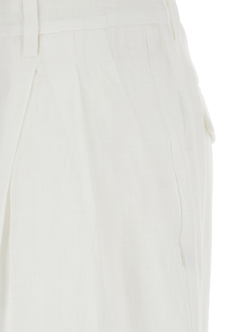 Semicouture White Pants With Belt Loops And Pence Details In Linen Woman
