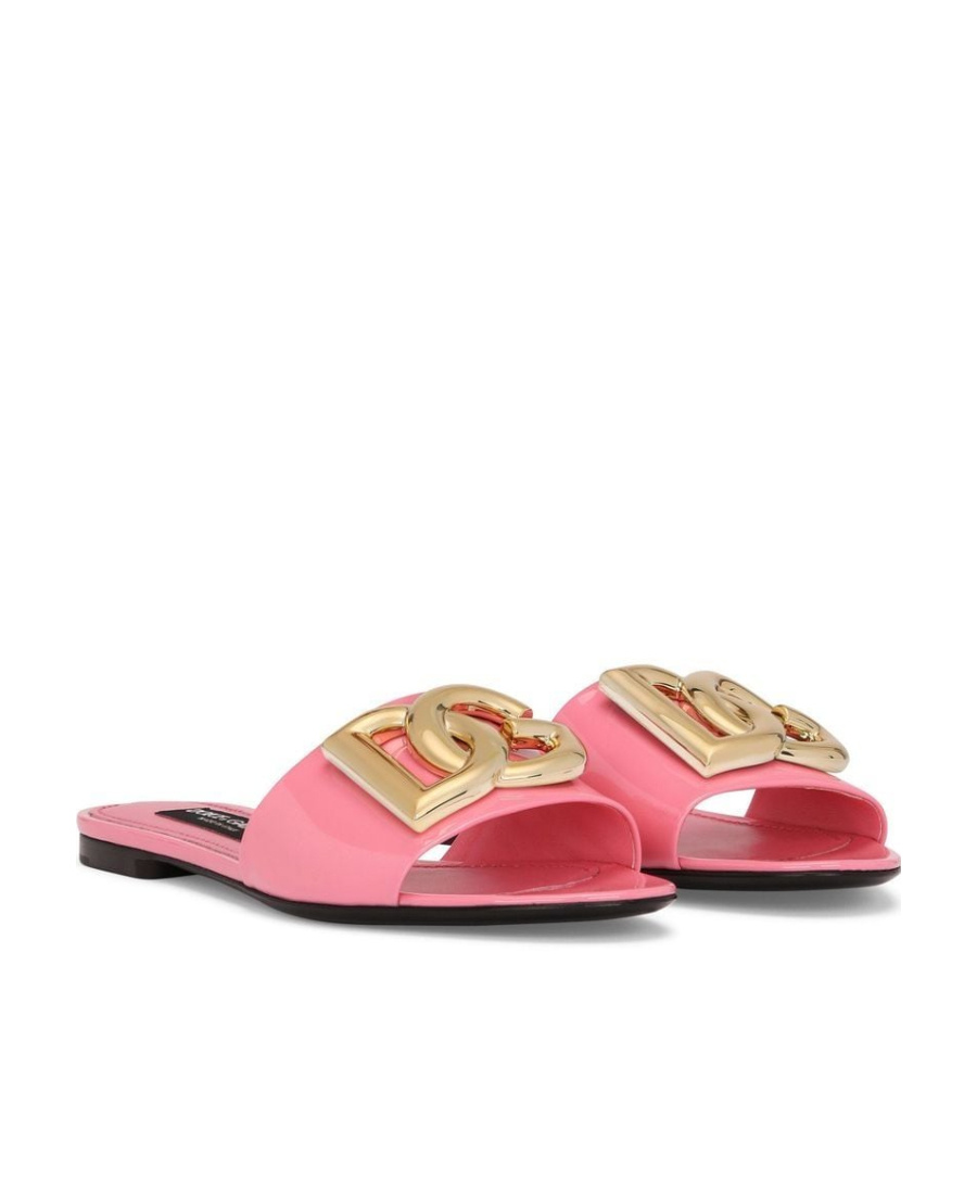 Dolce & Gabbana Patent Leather Sliders With Dg Logo In Pink