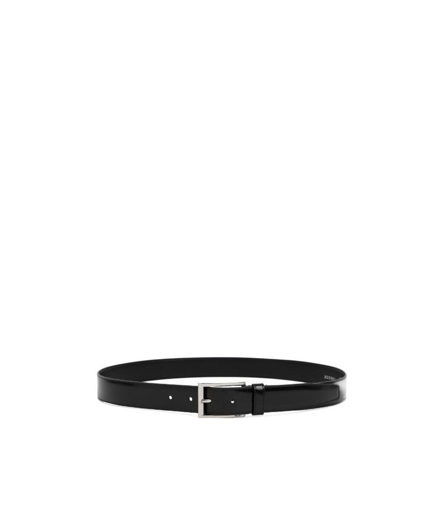 Prada Engraved-logo Buckle Leather Belt In Black