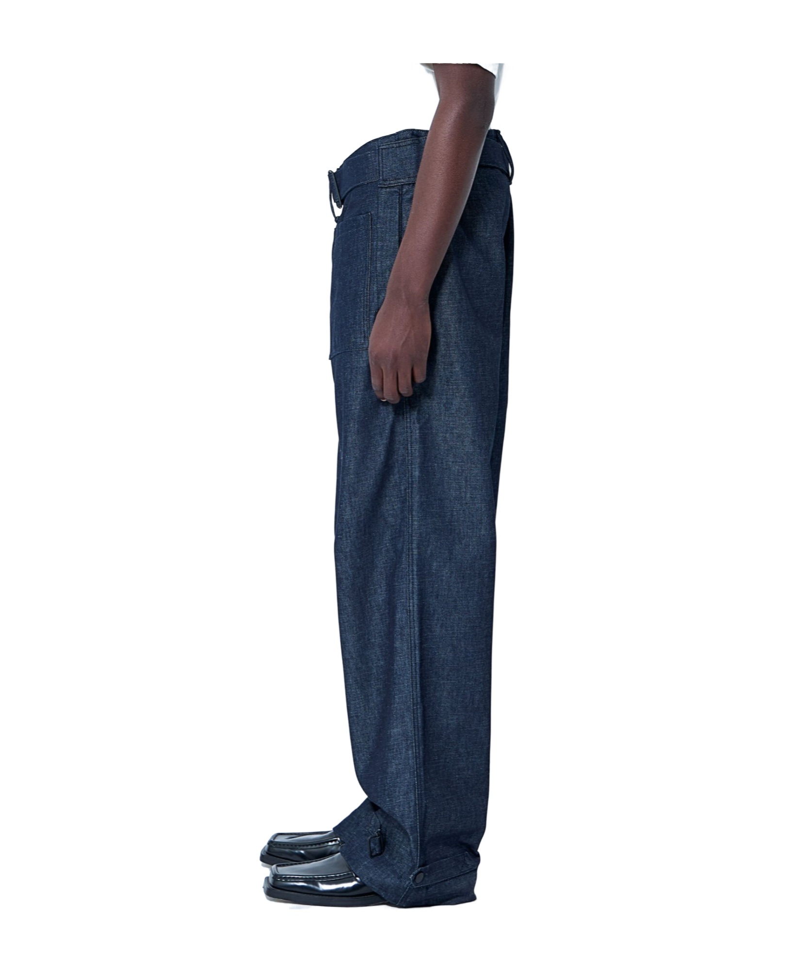 Mugler Men Belted Denim Jeans In Blue