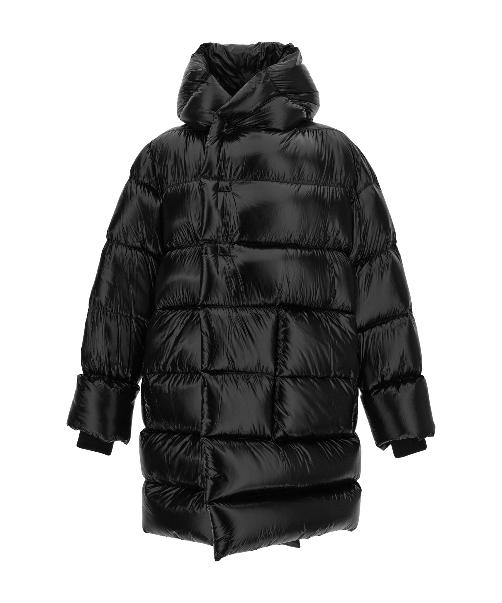 Rick Owens Quilted Black Down Coat With Design In Black