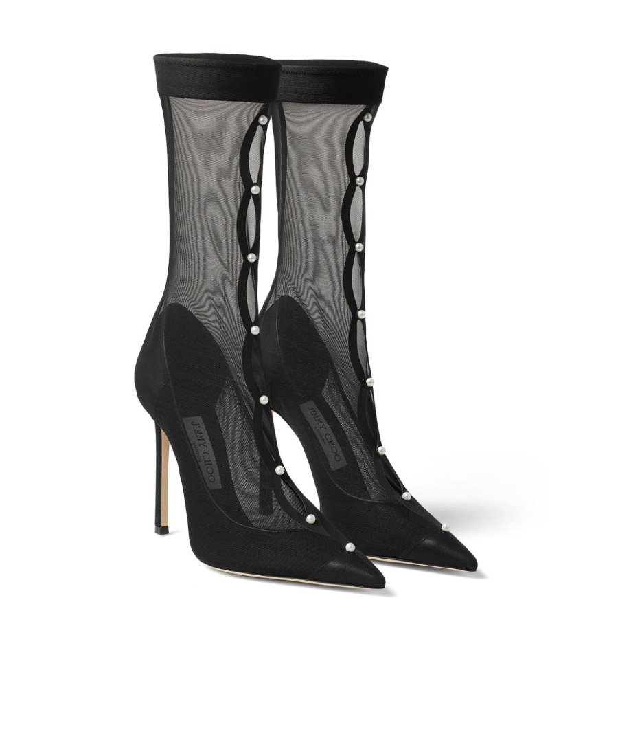 Jimmy Choo Psyche Pearl-embellished Mesh Pumps In Black