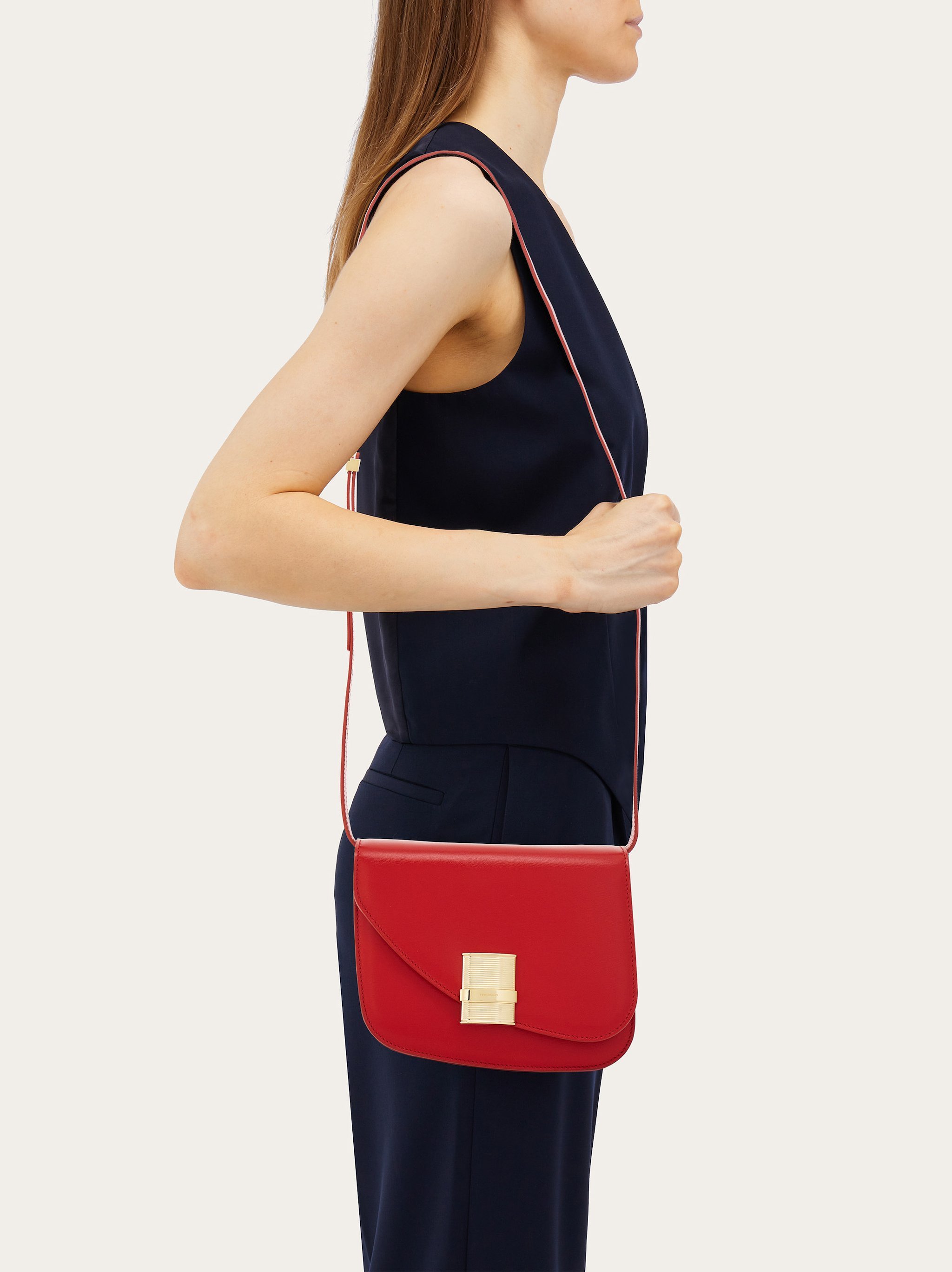 Ferragamo Small Asymmetric Leather Crossbody Bag In Red
