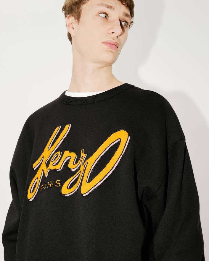 Kenzo Logo Oversized Cotton Sweatshirt In Black