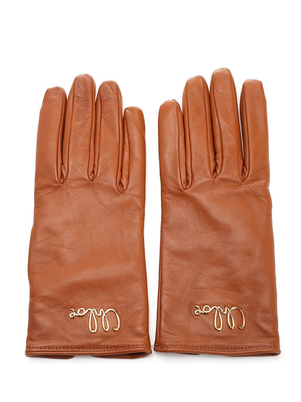 Chloé Logo Gloves In Brown