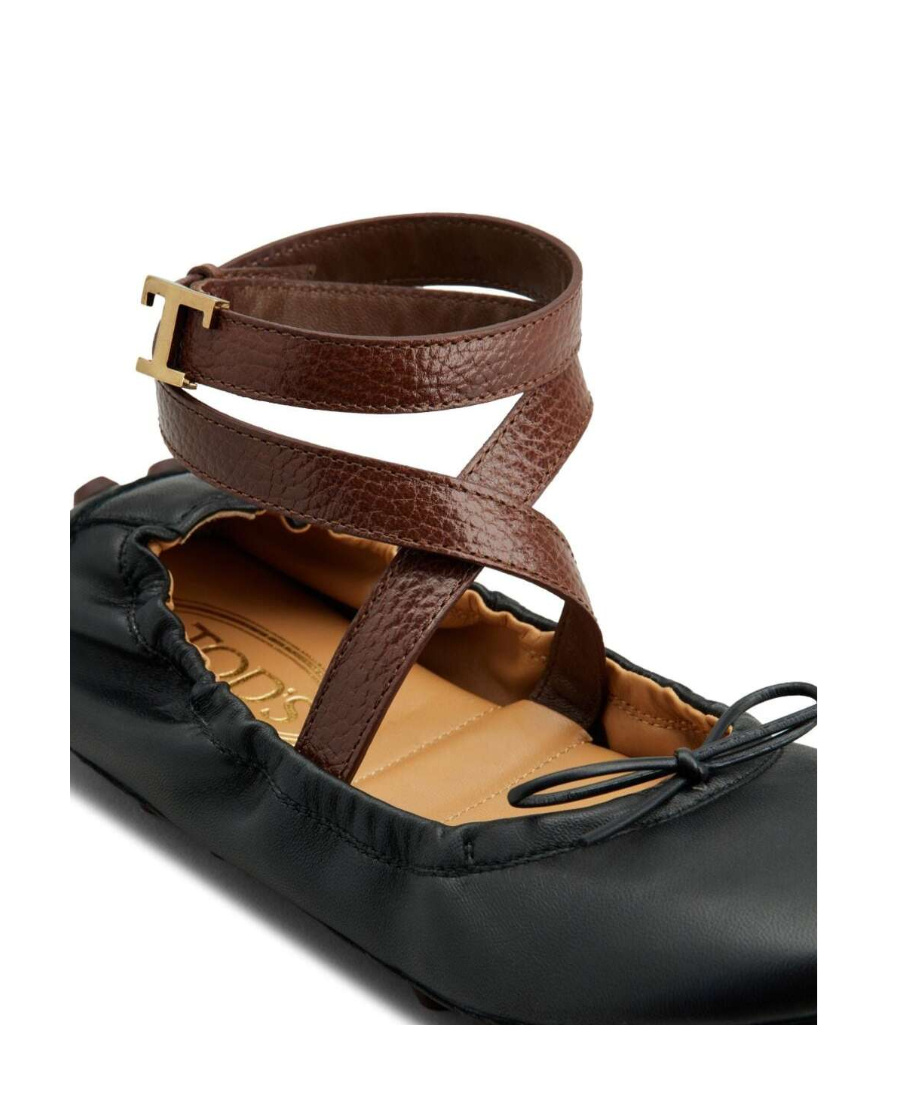 Tod's Gommino Leather Ballerina Shoes In Black