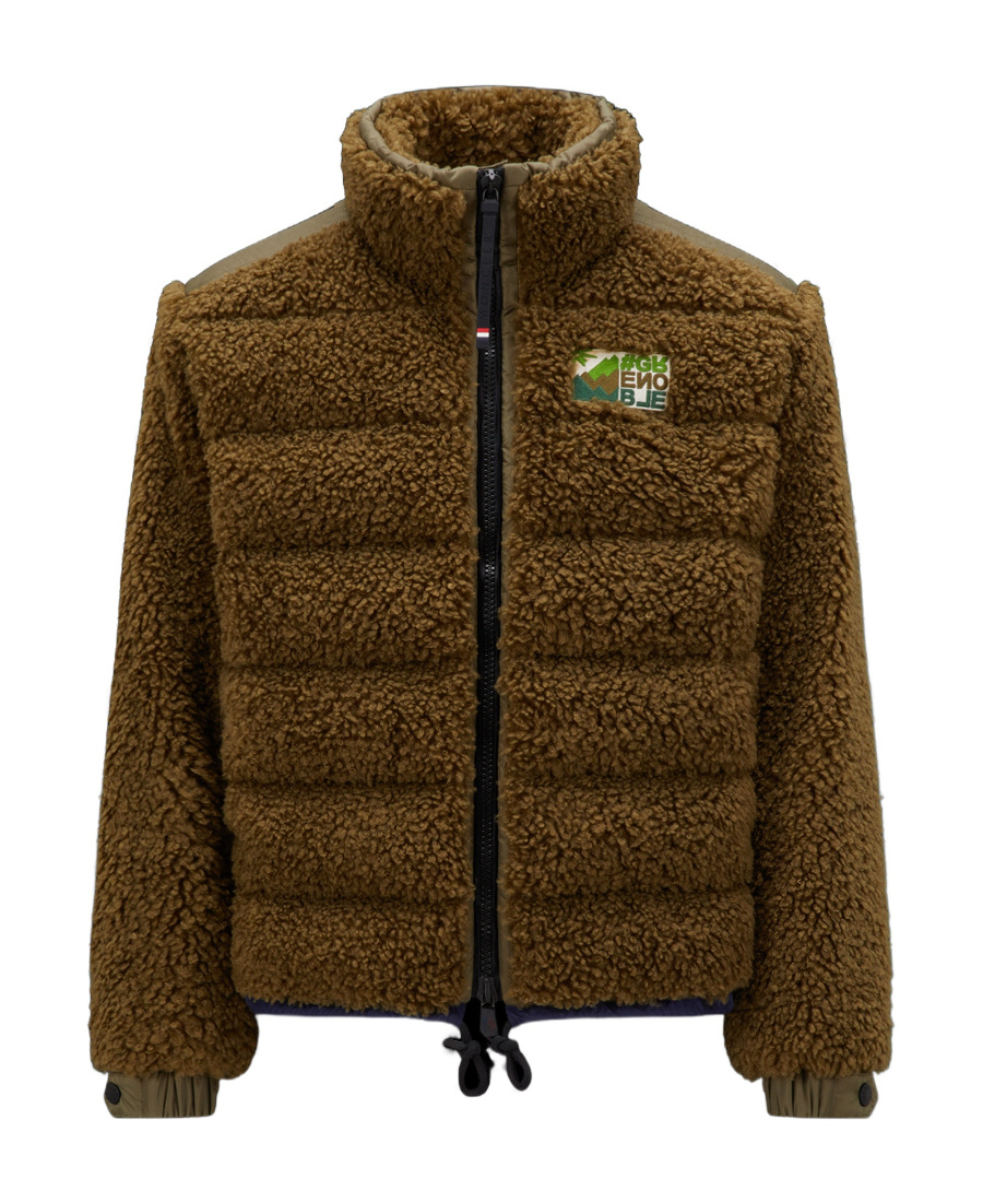 Moncler Padded Teddy Zip-up Sweatshirt In Brown