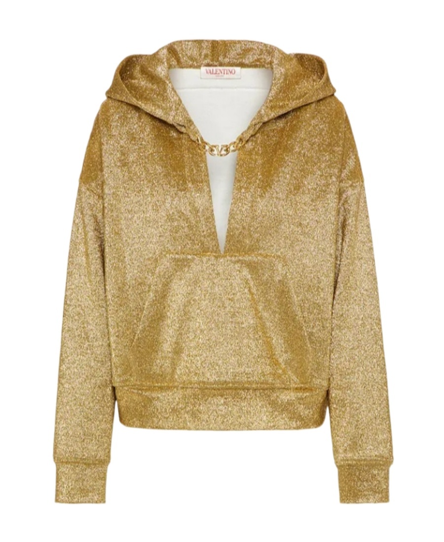 Valentino Vlogo Chain Metallic Hoodie In Animal Print