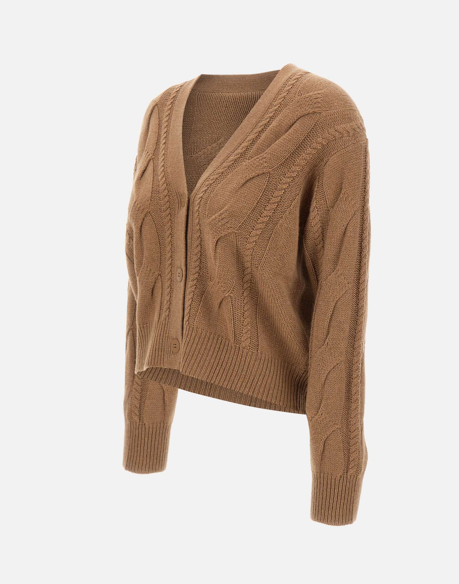 Max Mara Aladino Cable-knit Buttoned Cardigan In Brown