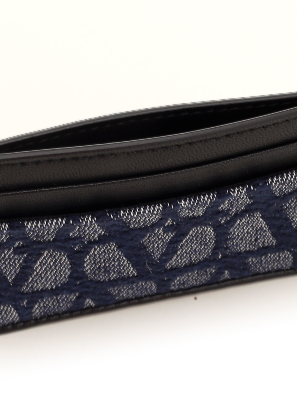 Valentino Toile Iconographe Denim-effect Jacquard Fabric Card Holder With Leather Details In Black