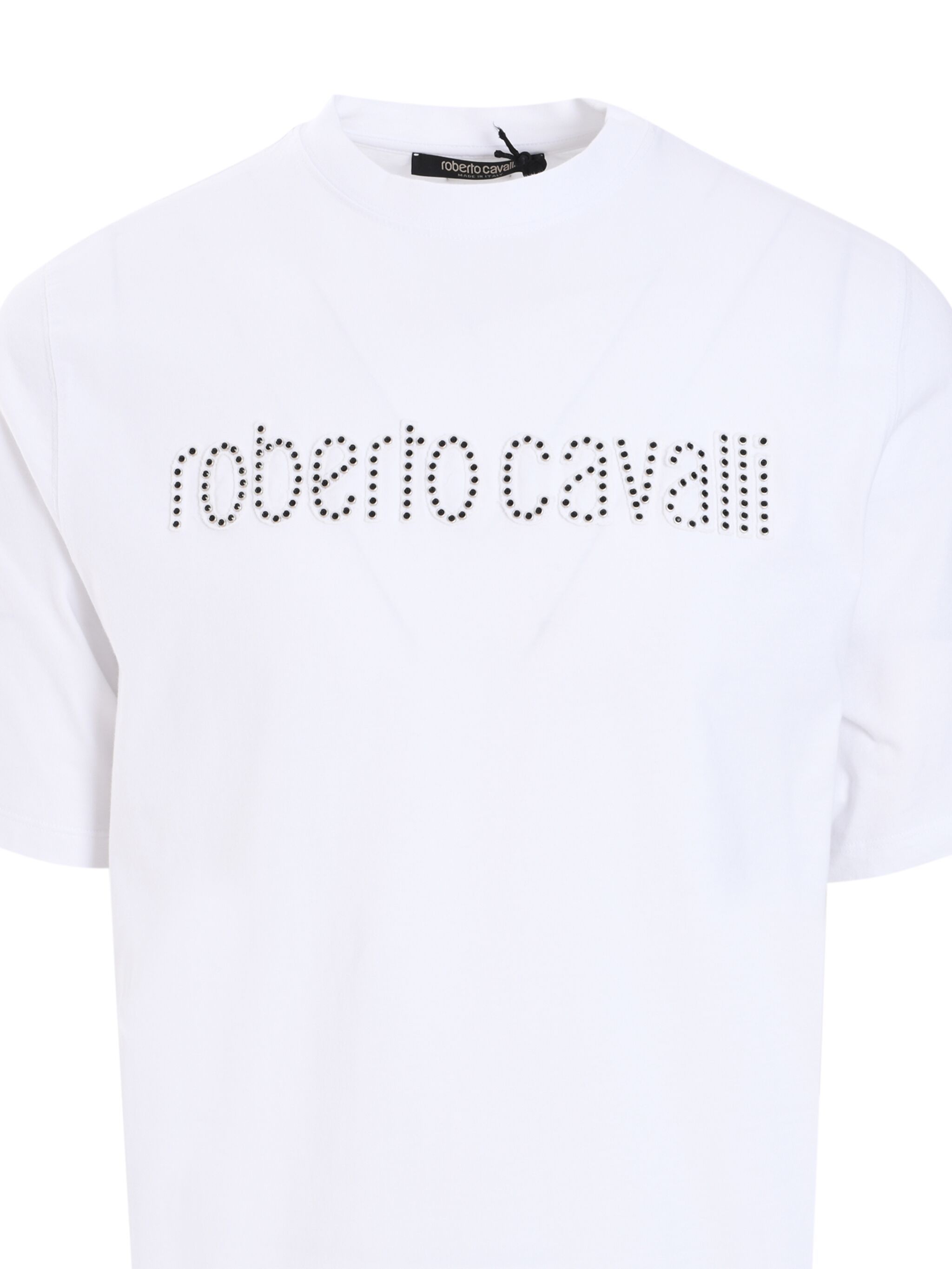 Shop Roberto Cavalli Logo Appliqué Cotton T-shirt In White