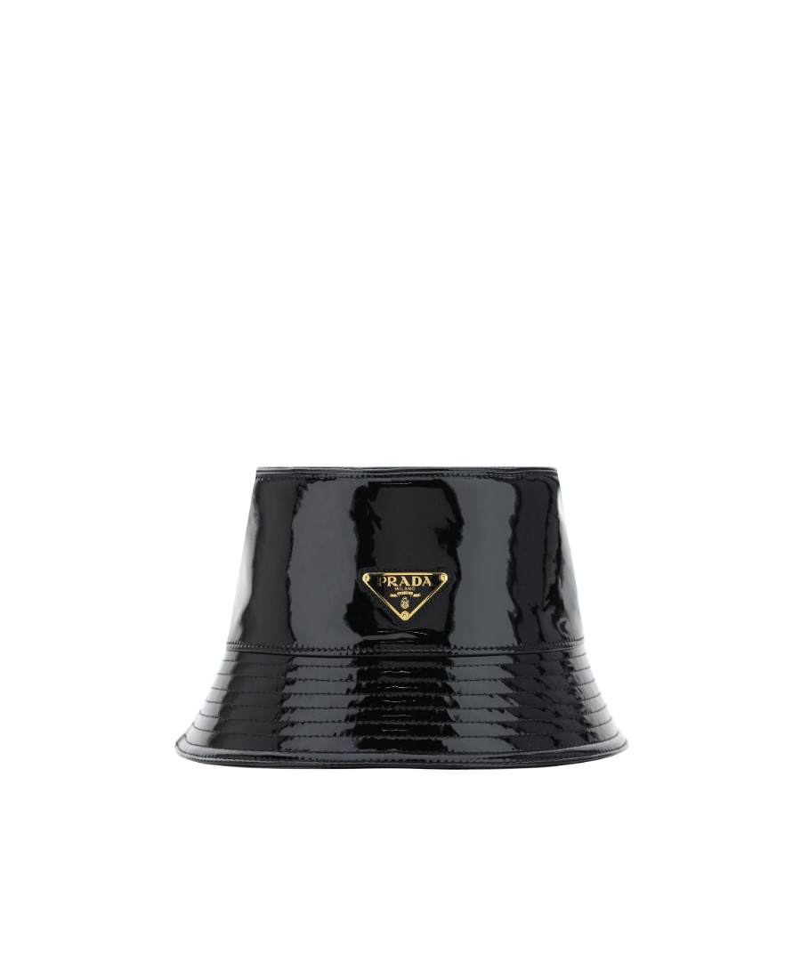 Prada Triangle Logo Plaque Bucket Hat In Black