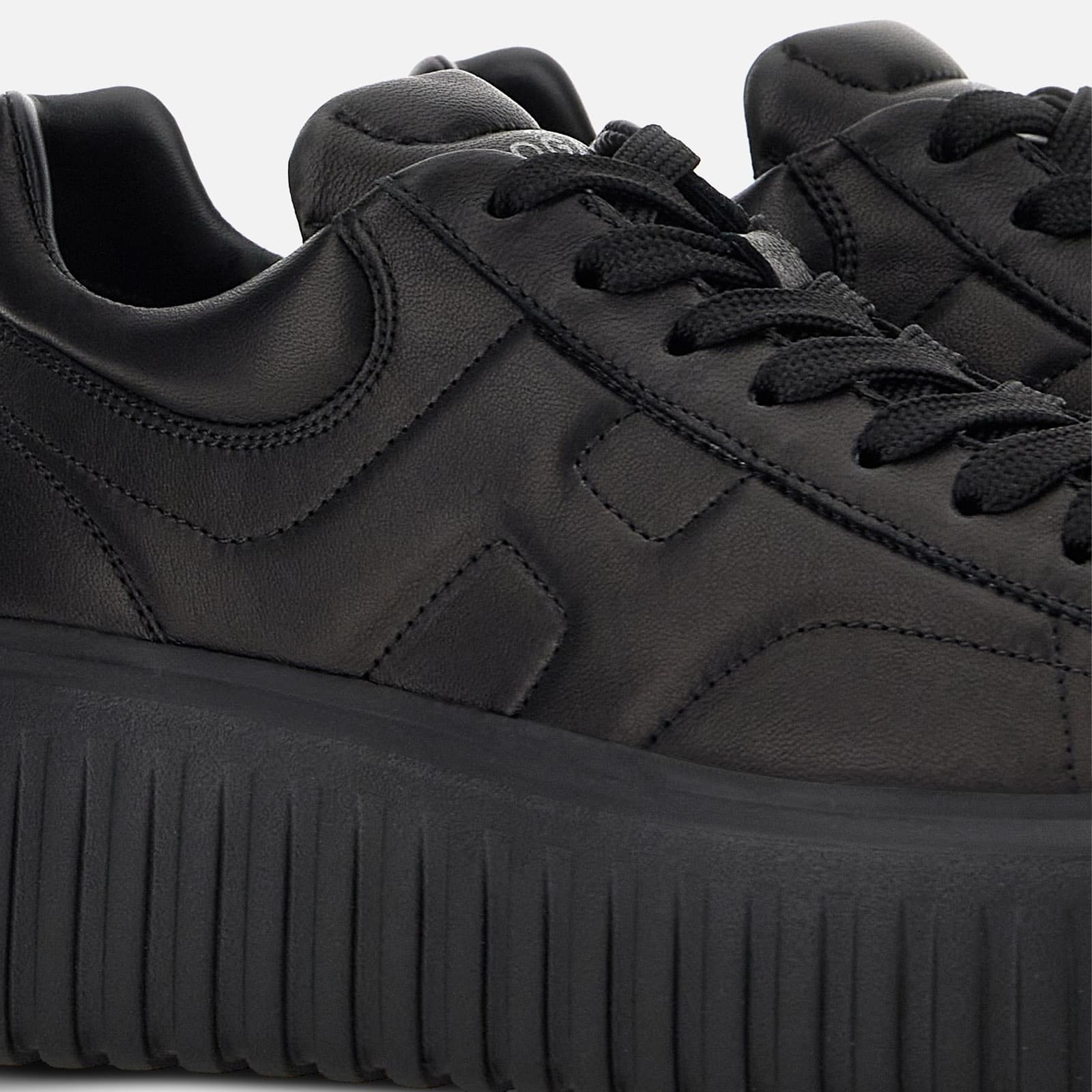 Hogan H-stripes Allacciato H Leather Sneakers In Black