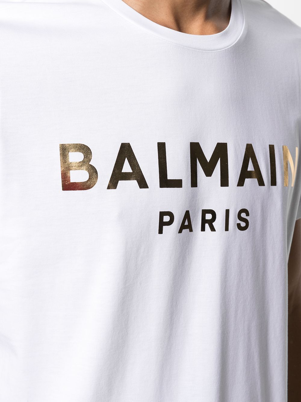 Balmain Cotton T-shirt With Laminated Logo Print In White