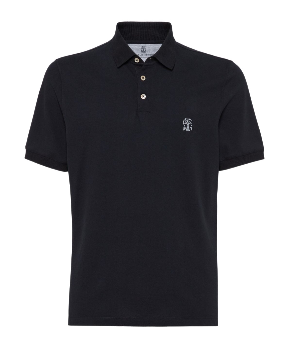 Brunello Cucinelli Midnight Polo Shirt With Buttoned Placket In Black