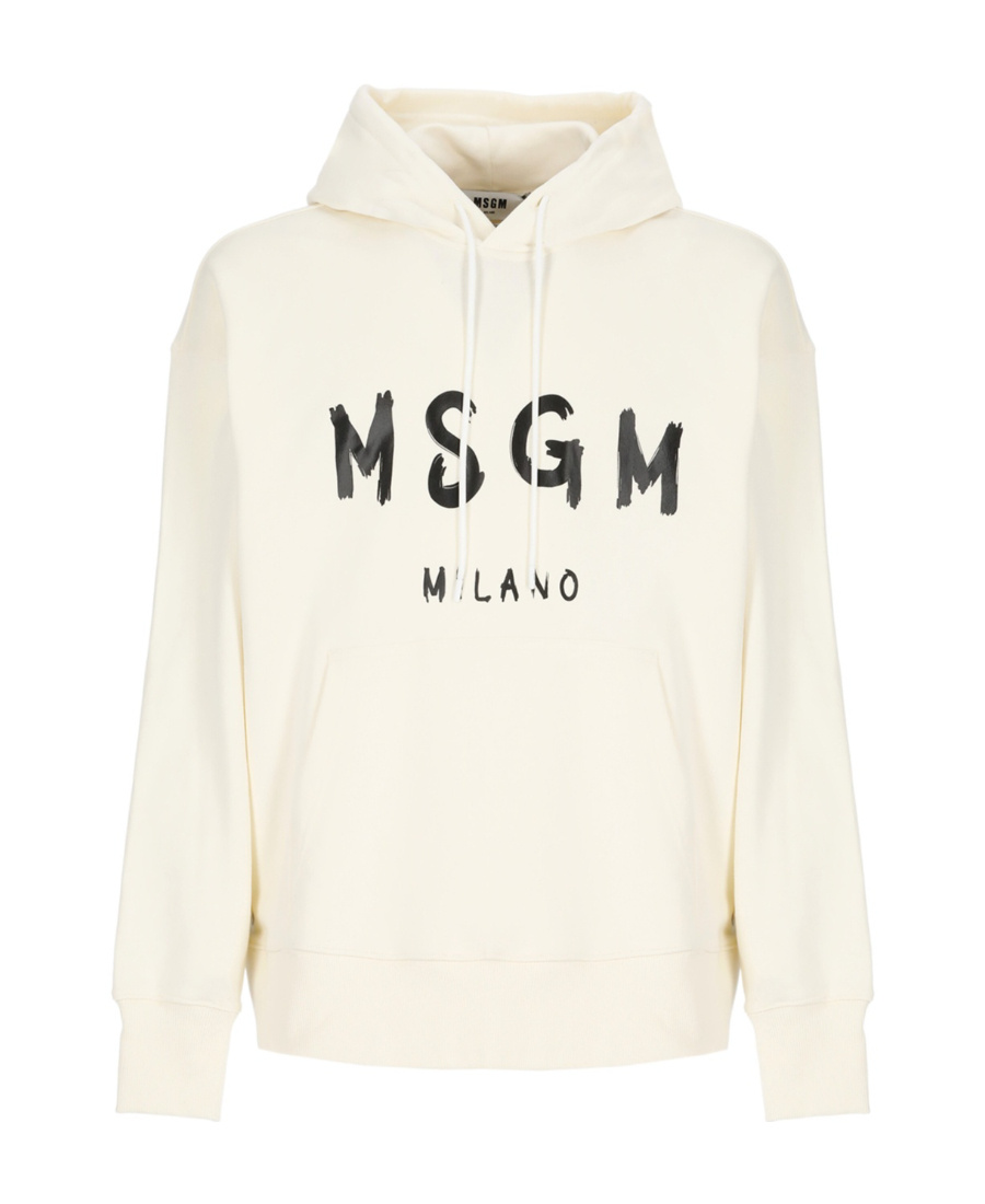 Msgm Logo Printed Drawstring Hoodie In White