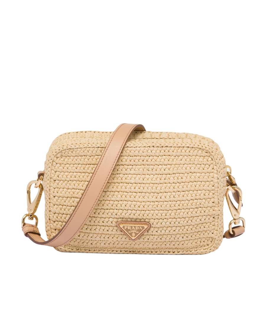 Prada Raffia Shoulder Bag In Nude