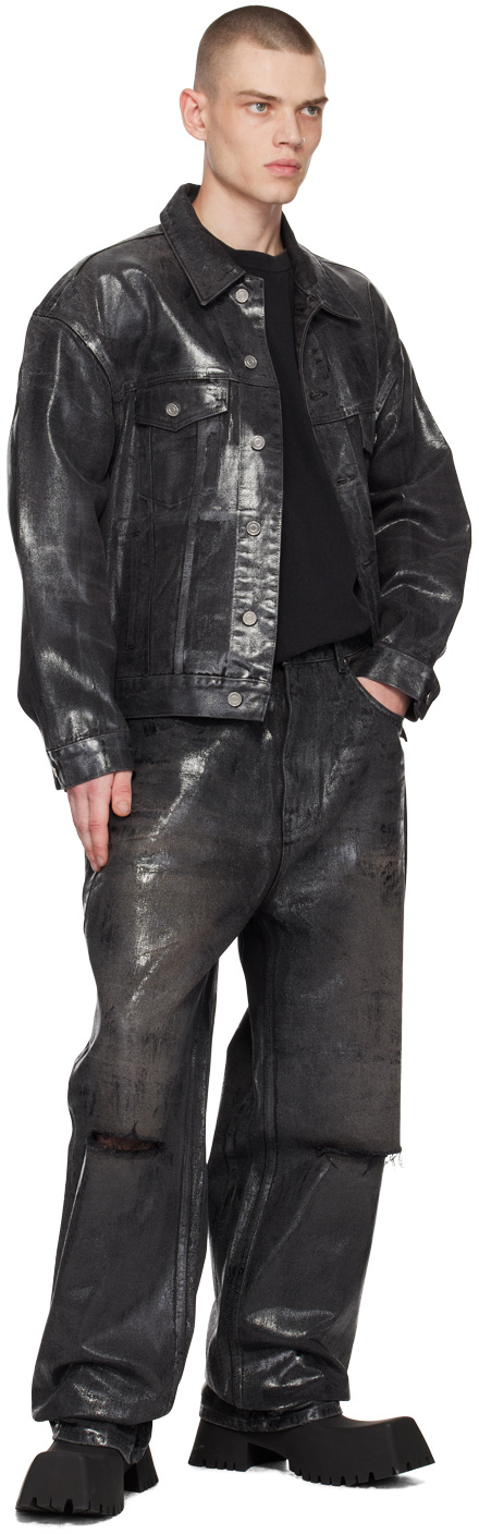 We11 Done Black Foil Coated Trucker Denim Jacket In Black