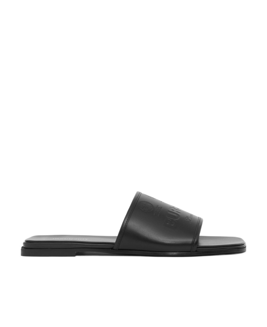 BURBERRY EMBOSSED LABEL LEATHER SLIDES