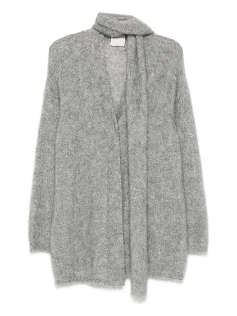 Forte Forte Open Front Cardigan Attached Scarf In Gray