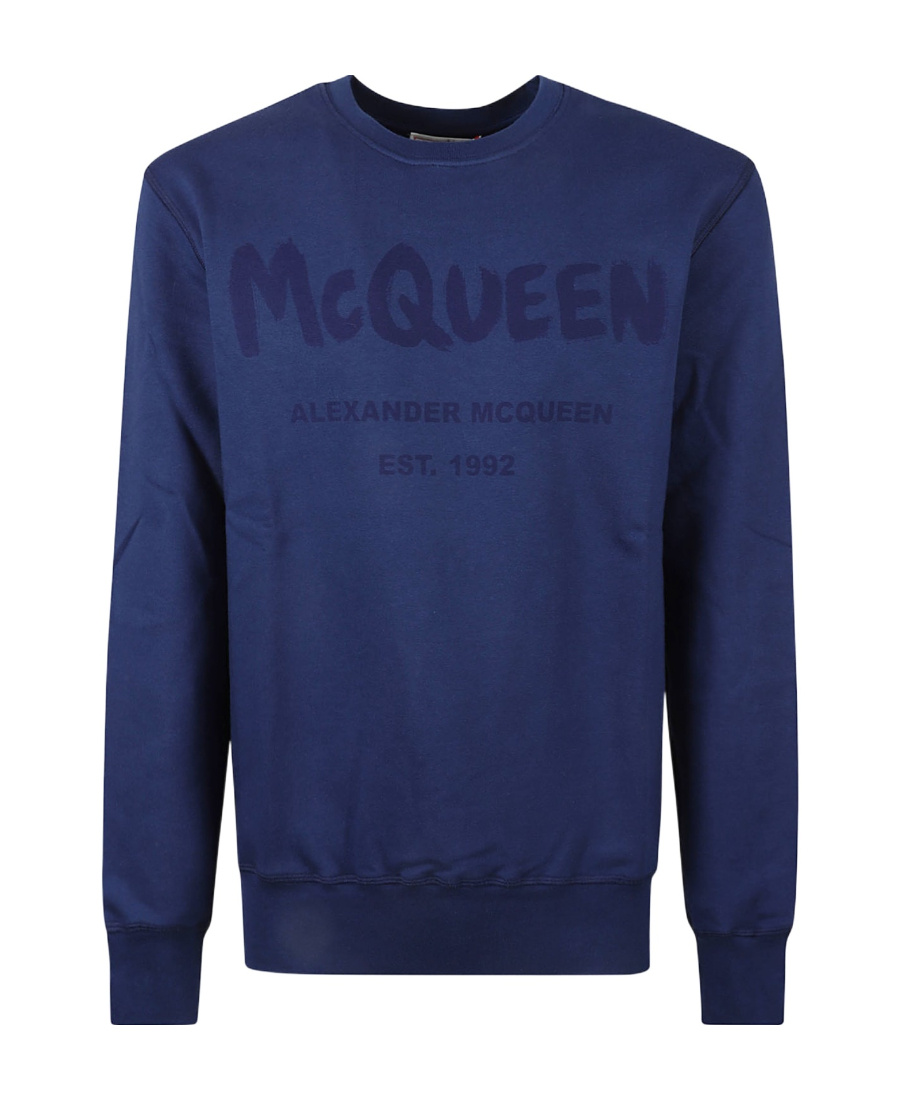 Alexander Mcqueen Graffiti Printed Sweater In Blue