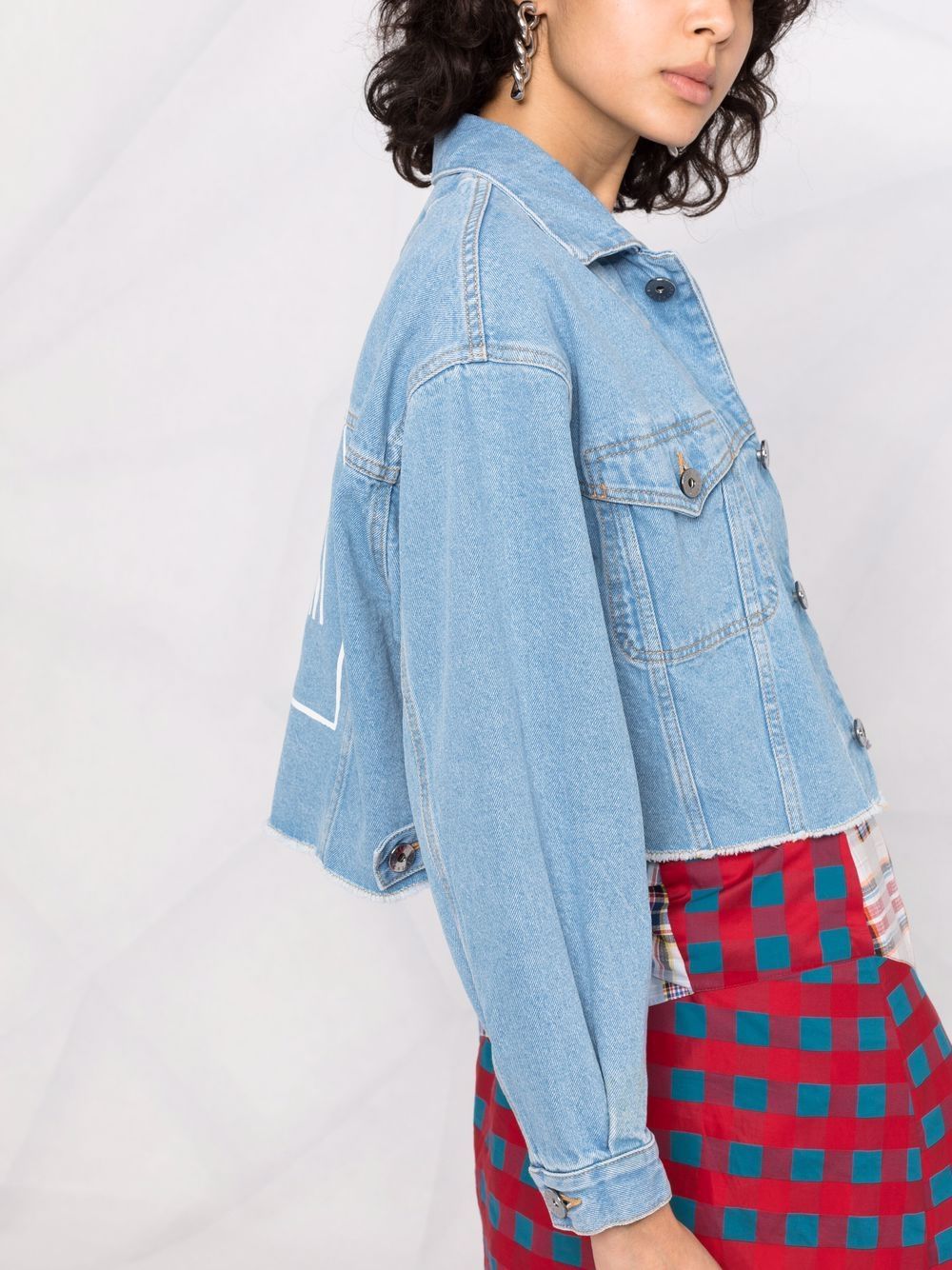 OPENING CEREMONY LOGO-PRINT CROPPED DENIM JACKET 