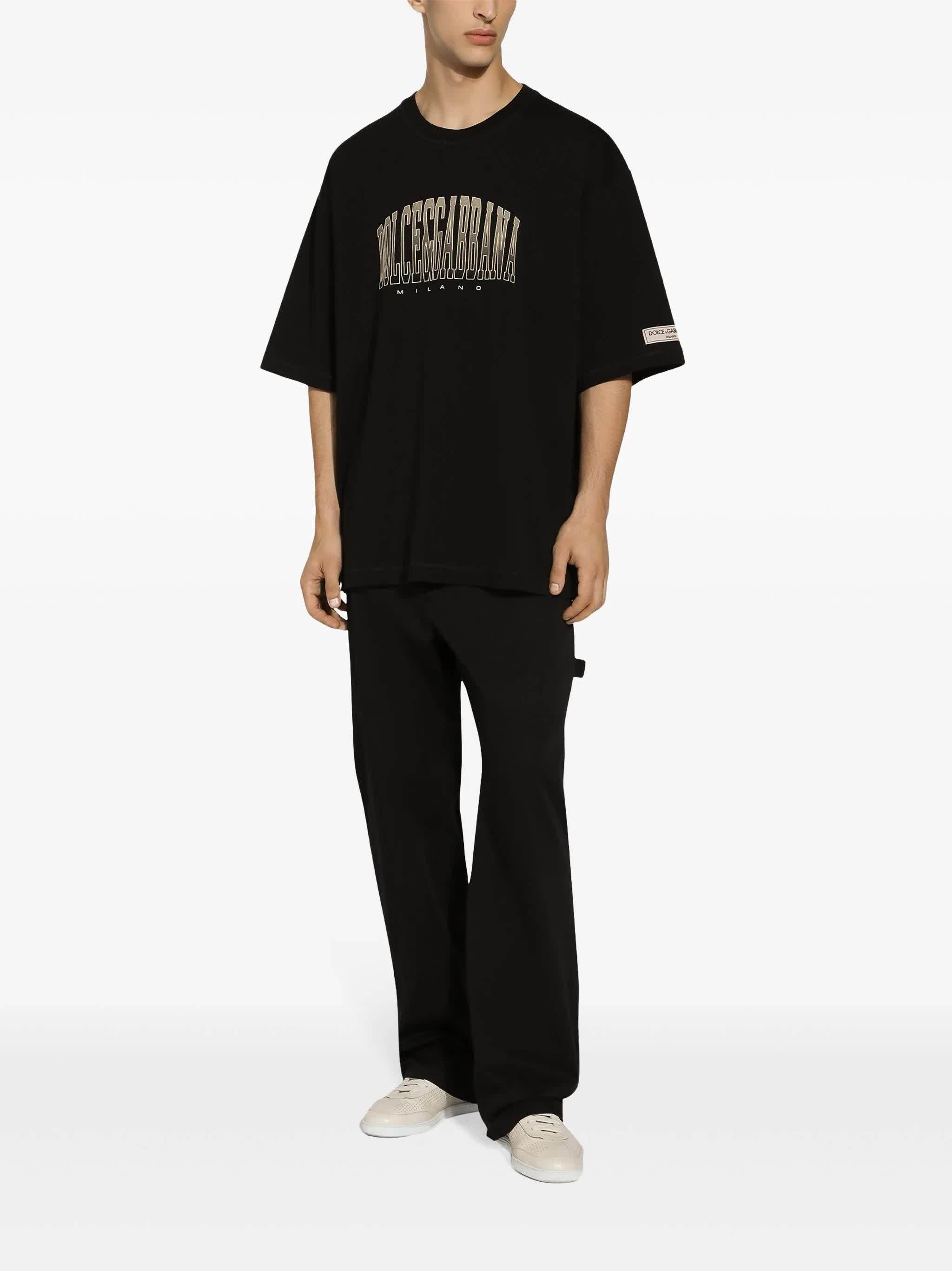 Dolce & Gabbana Black T-shirt With Logo Lettering Print In Black