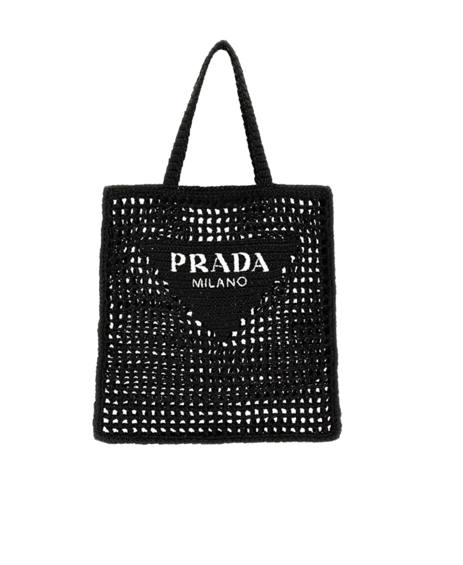 Prada Womens Black Logo-embellished Crochet Viscose Tote Bag In Black